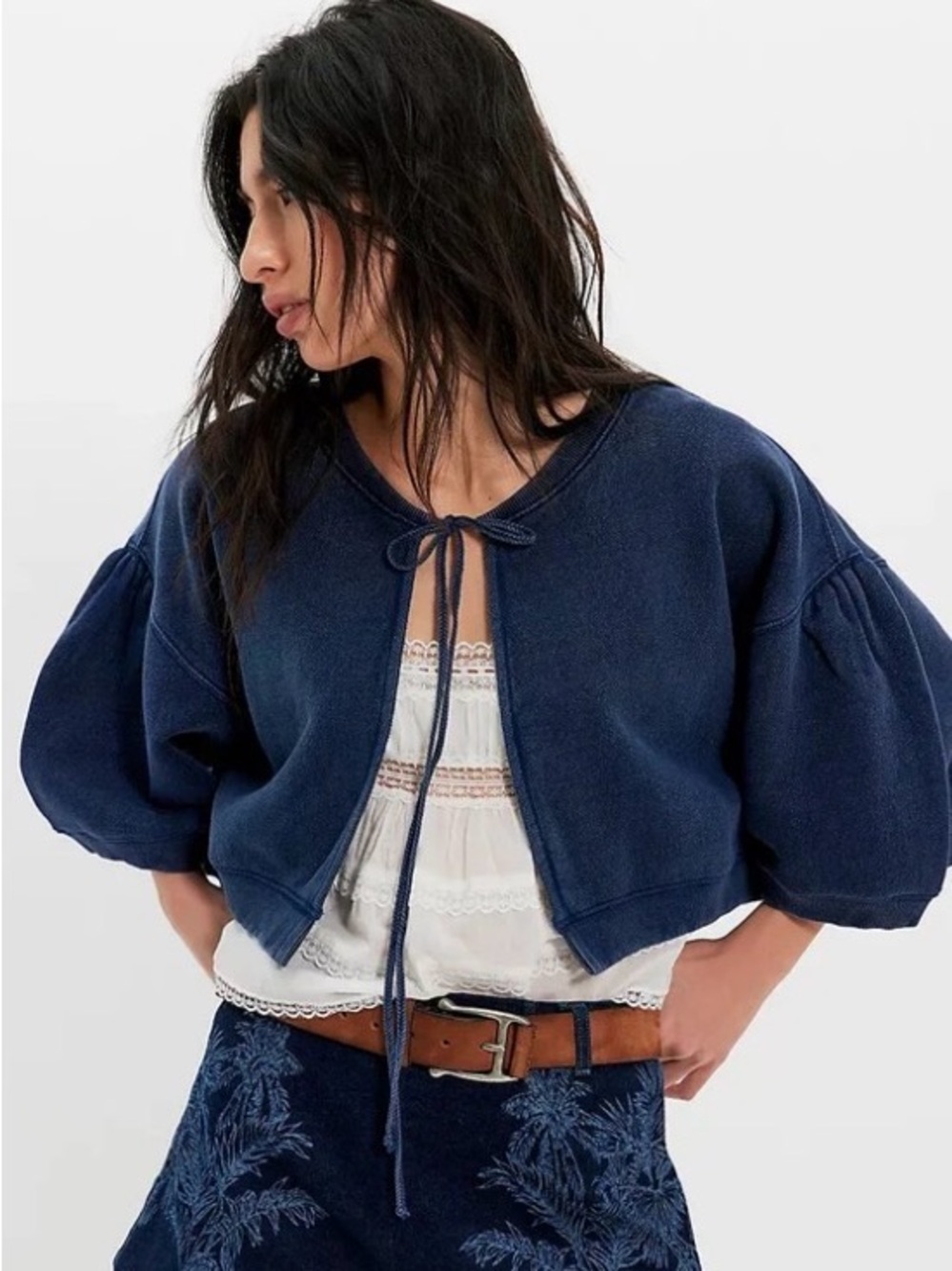 Free People Cape Me Cozi Cardi. NWT. Navy